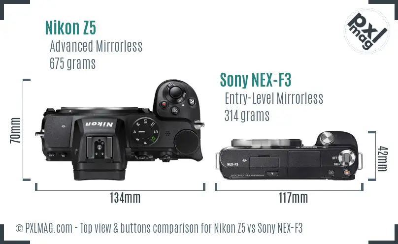 Nikon Z5 vs Sony NEX-F3 top view buttons comparison