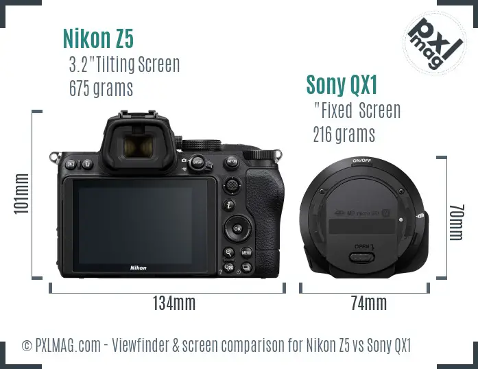 Nikon Z5 vs Sony QX1 Screen and Viewfinder comparison