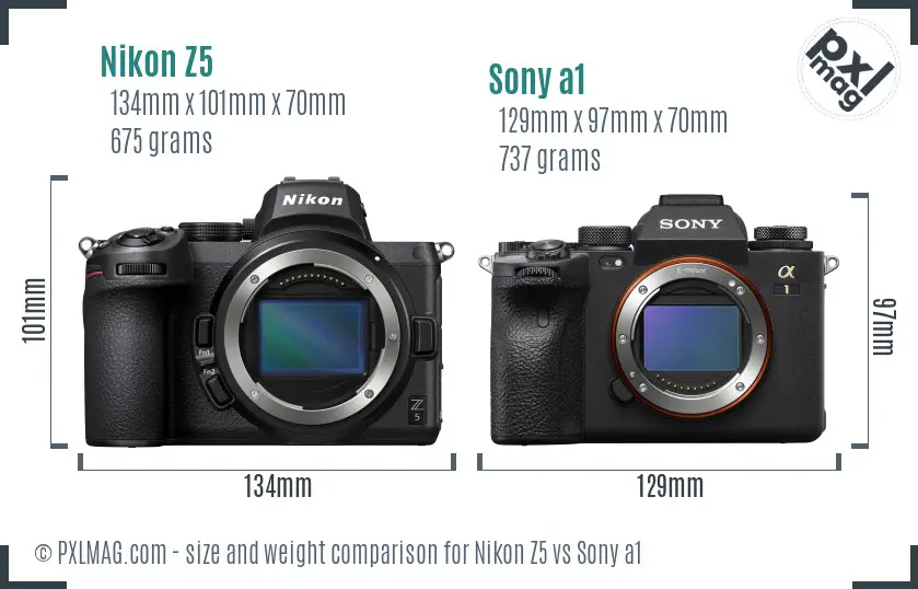 Nikon Z5 vs Sony a1 size comparison