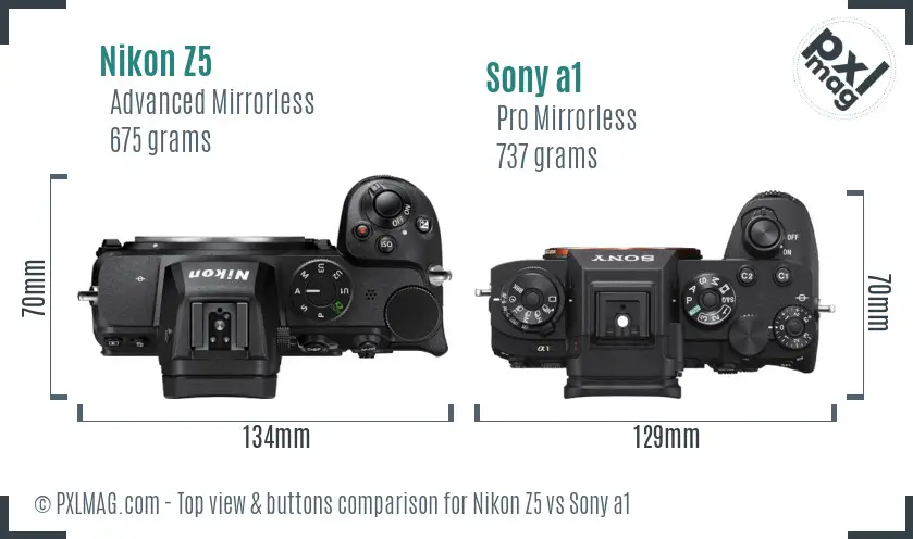 Nikon Z5 vs Sony a1 top view buttons comparison