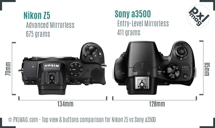 Nikon Z5 vs Sony a3500 top view buttons comparison Nikon Z5 vs Sony a3500 top view buttons comparison