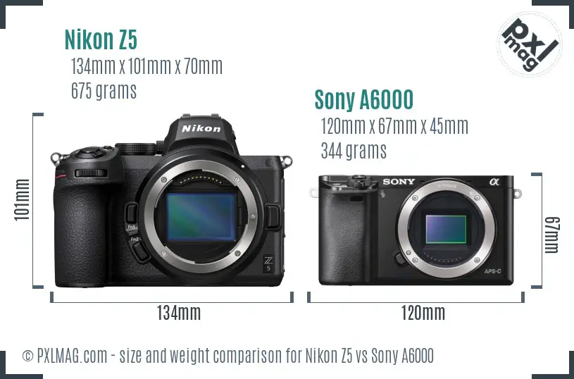 Nikon Z5 vs Sony A6000 size comparison