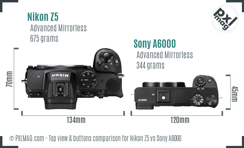 Nikon Z5 vs Sony A6000 top view buttons comparison