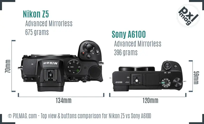 Nikon Z5 vs Sony A6100 top view buttons comparison
