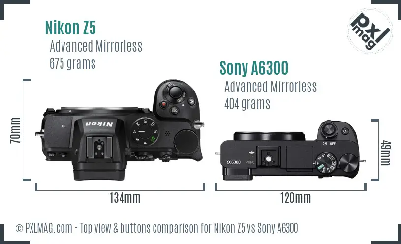 Nikon Z5 vs Sony A6300 top view buttons comparison