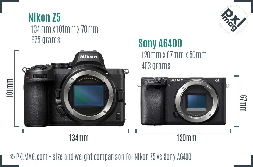 Nikon Z5 vs Sony A6400 size comparison