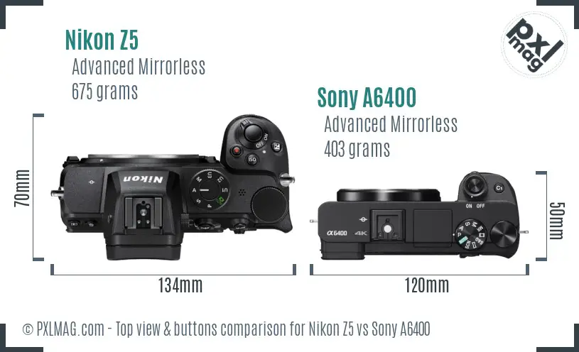 Nikon Z5 vs Sony A6400 top view buttons comparison