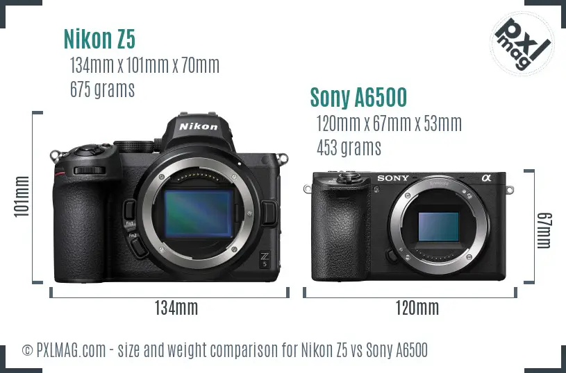 Nikon Z5 vs Sony A6500 size comparison