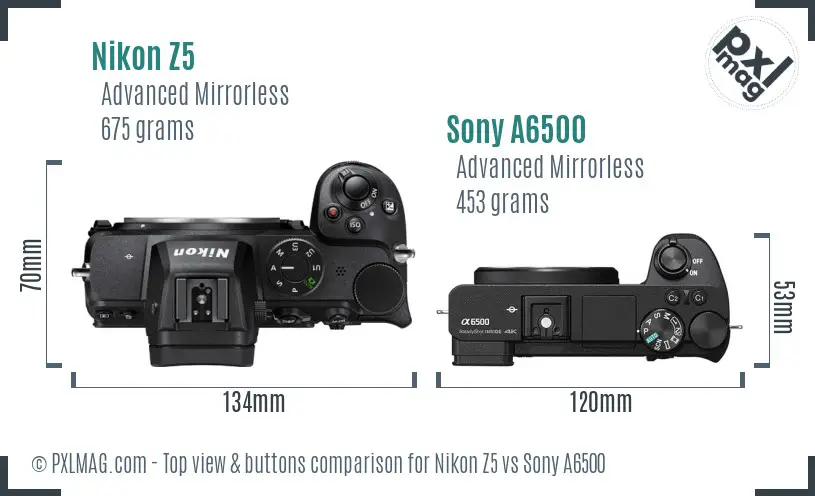 Nikon Z5 vs Sony A6500 top view buttons comparison