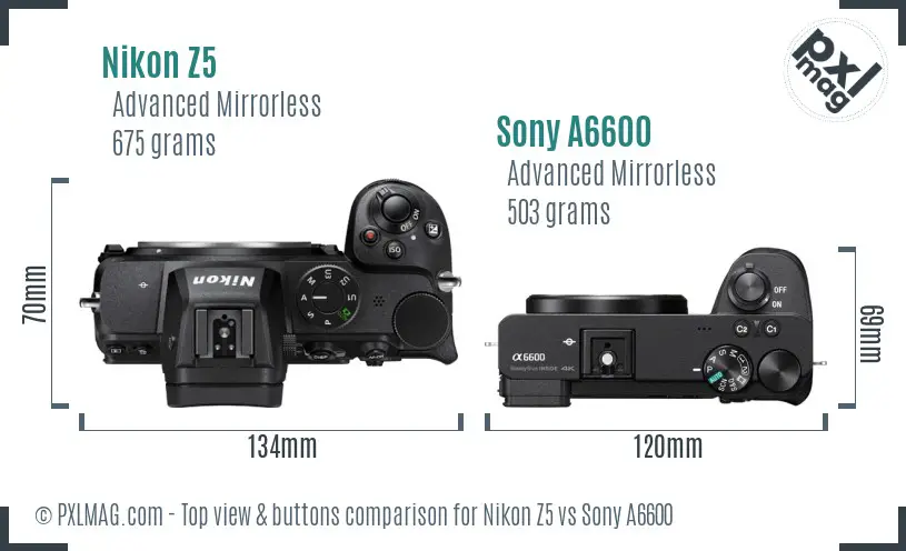 Nikon Z5 vs Sony A6600 top view buttons comparison