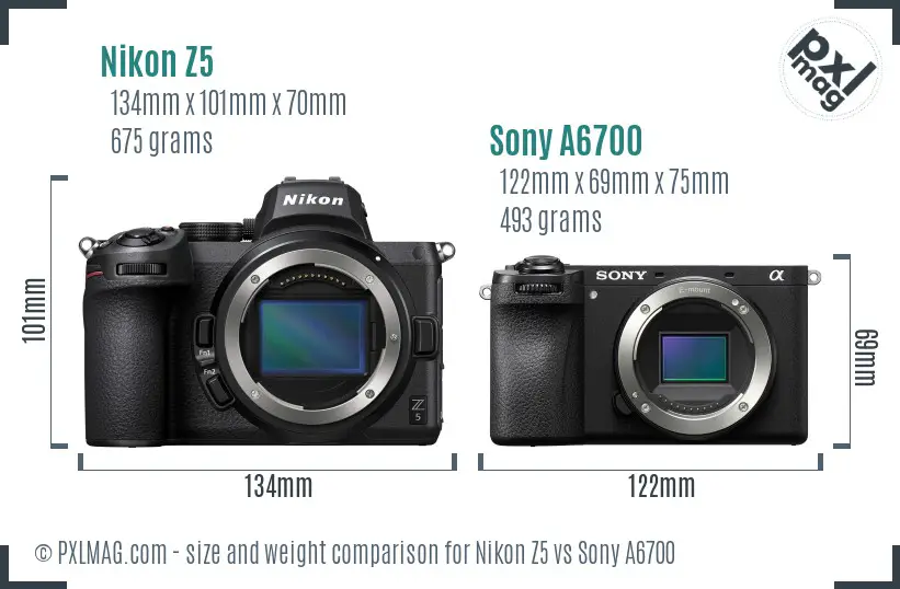Nikon Z5 vs Sony A6700 size comparison