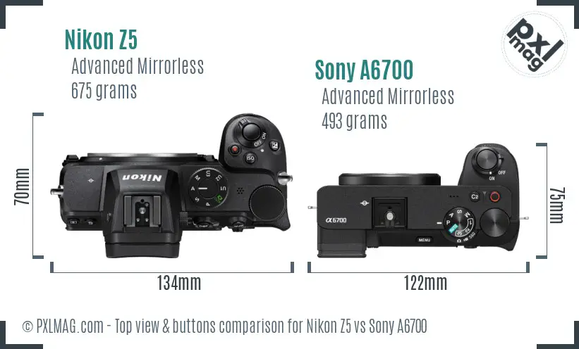 Nikon Z5 vs Sony A6700 top view buttons comparison