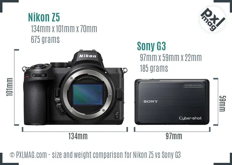 Nikon Z5 vs Sony G3 size comparison
