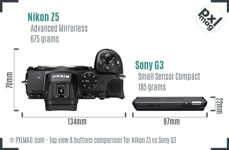 Nikon Z5 vs Sony G3 top view buttons comparison