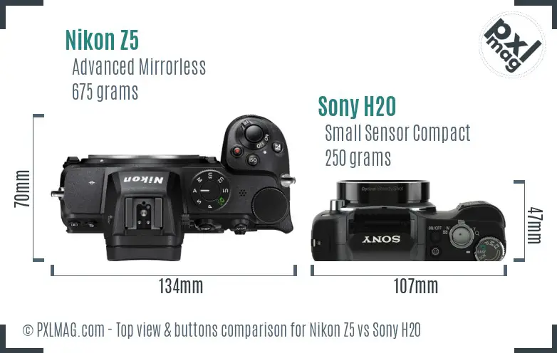 Nikon Z5 vs Sony H20 top view buttons comparison