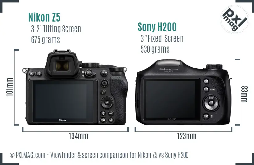 Nikon Z5 vs Sony H200 Screen and Viewfinder comparison