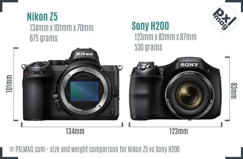 Nikon Z5 vs Sony H200 size comparison