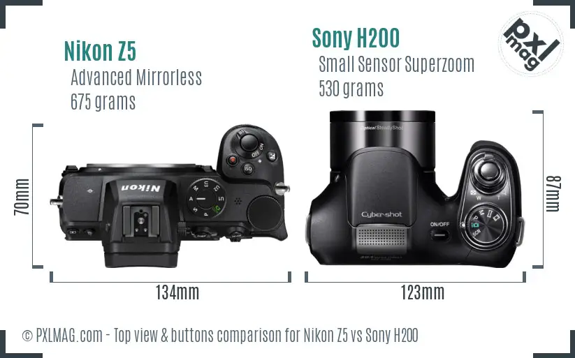 Nikon Z5 vs Sony H200 top view buttons comparison