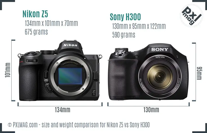 Nikon Z5 vs Sony H300 size comparison