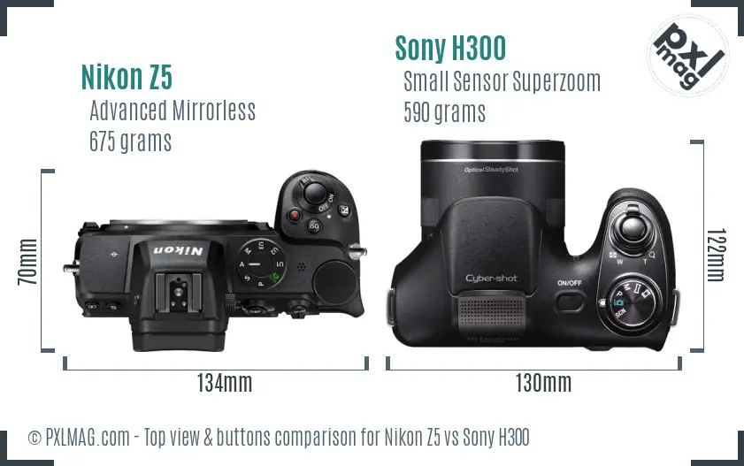 Nikon Z5 vs Sony H300 top view buttons comparison