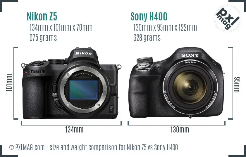 Nikon Z5 vs Sony H400 size comparison
