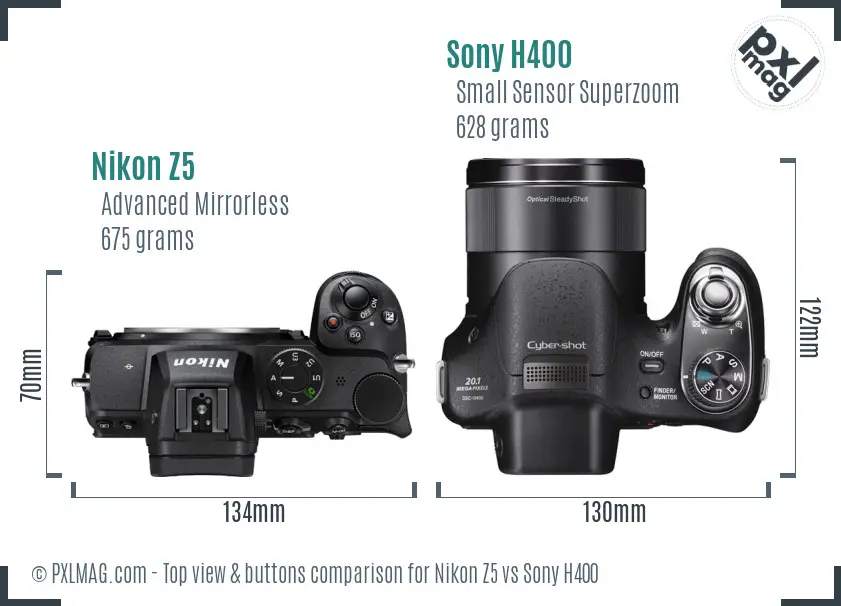 Nikon Z5 vs Sony H400 top view buttons comparison