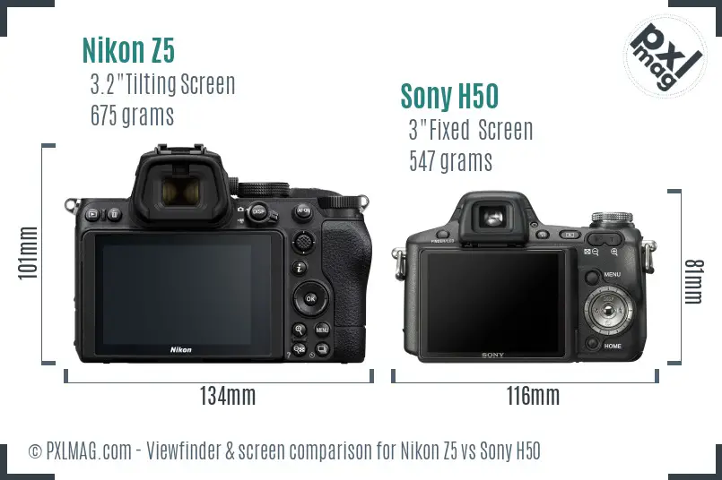 Nikon Z5 vs Sony H50 Screen and Viewfinder comparison