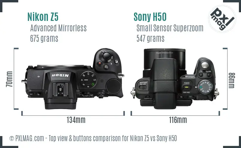 Nikon Z5 vs Sony H50 top view buttons comparison