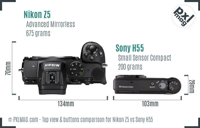 Nikon Z5 vs Sony H55 top view buttons comparison