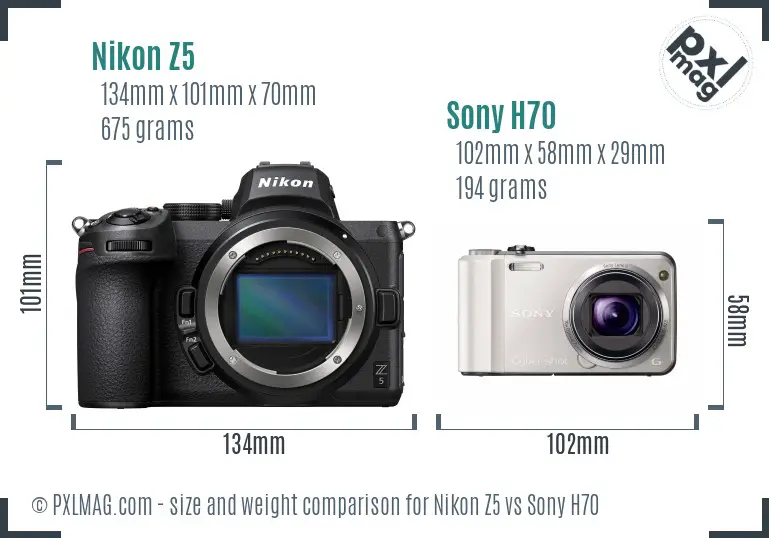 Nikon Z5 vs Sony H70 size comparison