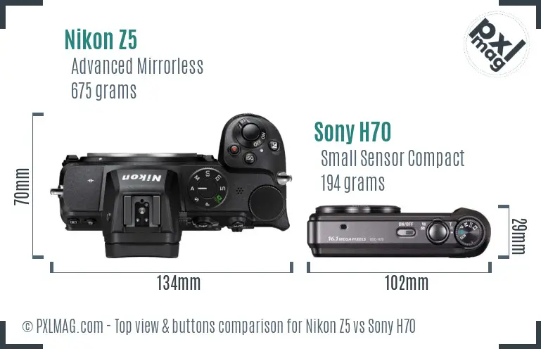 Nikon Z5 vs Sony H70 top view buttons comparison
