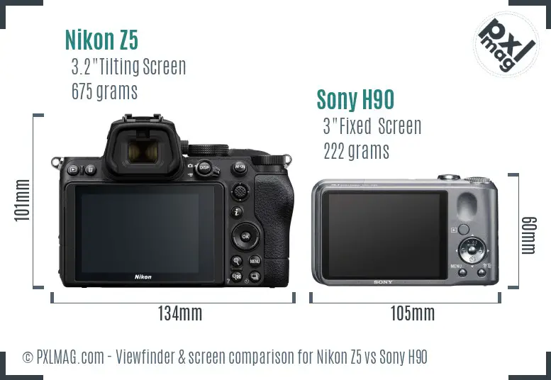 Nikon Z5 vs Sony H90 Screen and Viewfinder comparison