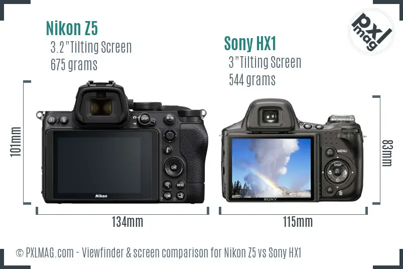 Nikon Z5 vs Sony HX1 Screen and Viewfinder comparison