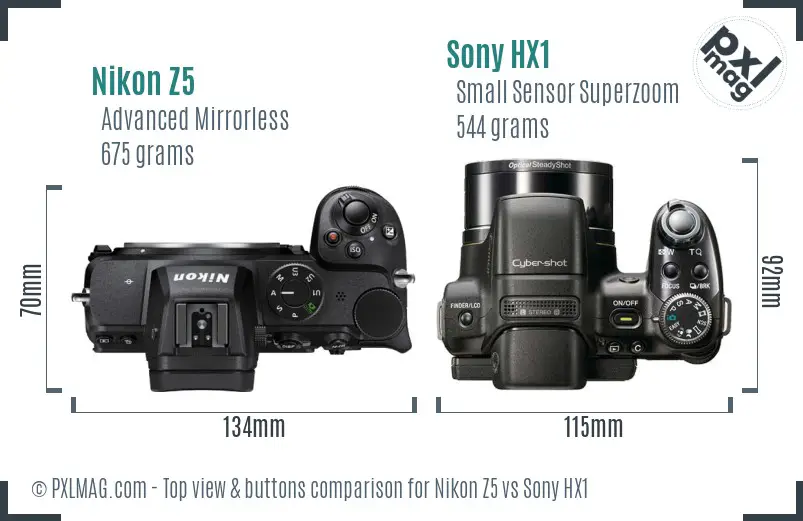 Nikon Z5 vs Sony HX1 top view buttons comparison
