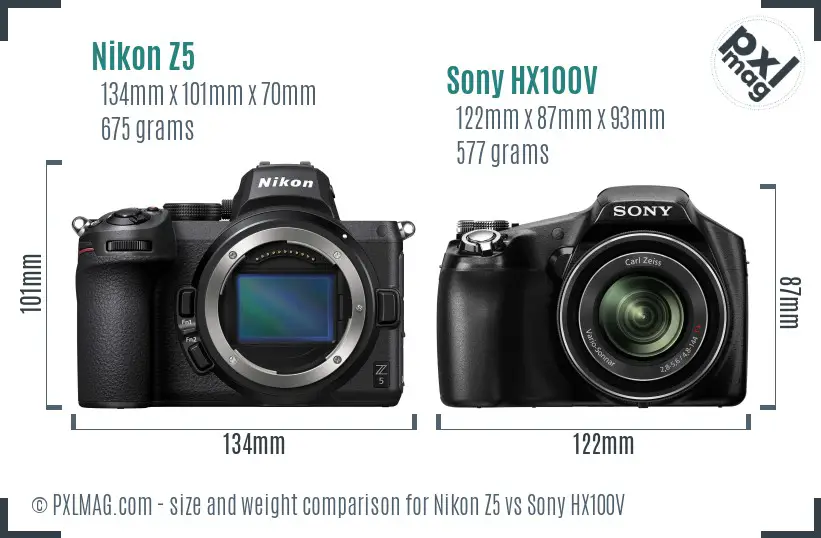 Nikon Z5 vs Sony HX100V size comparison