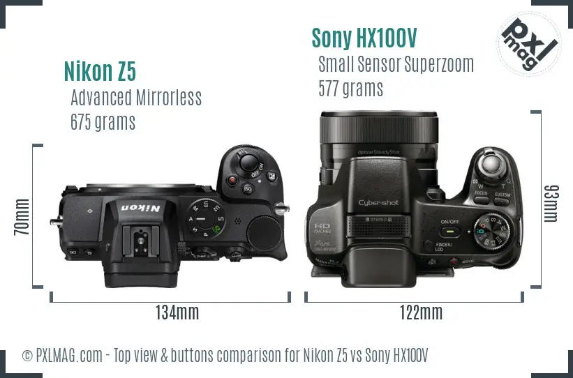 Nikon Z5 vs Sony HX100V top view buttons comparison