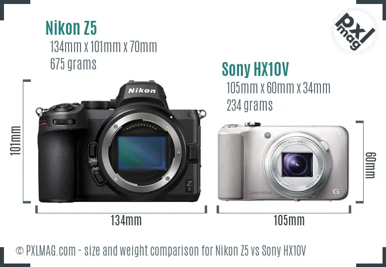 Nikon Z5 vs Sony HX10V size comparison