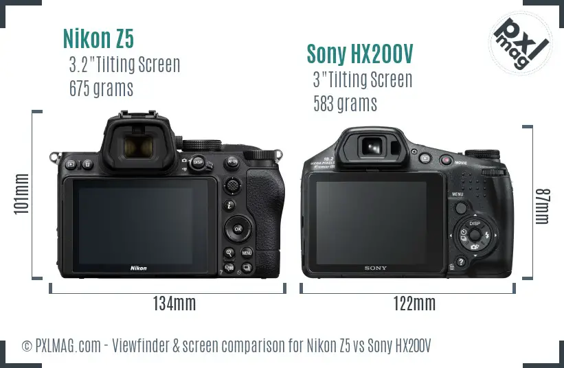 Nikon Z5 vs Sony HX200V Screen and Viewfinder comparison