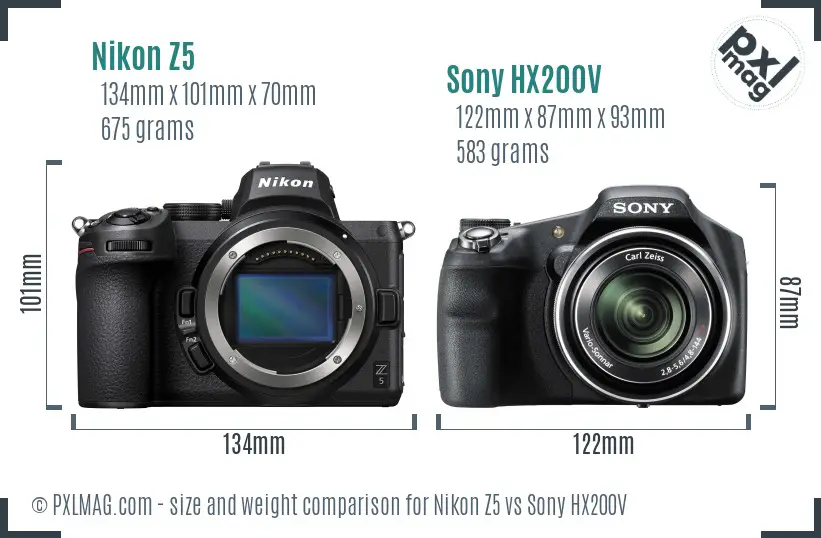 Nikon Z5 vs Sony HX200V size comparison