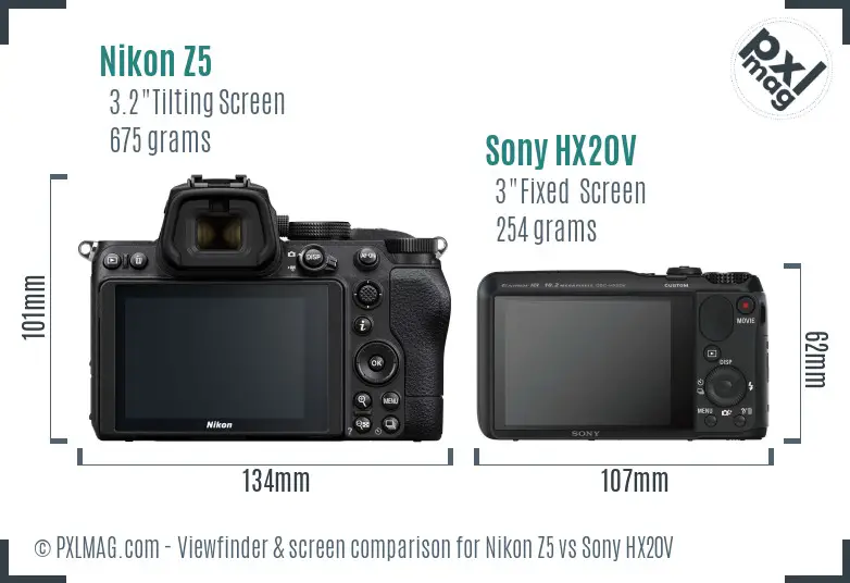 Nikon Z5 vs Sony HX20V Screen and Viewfinder comparison