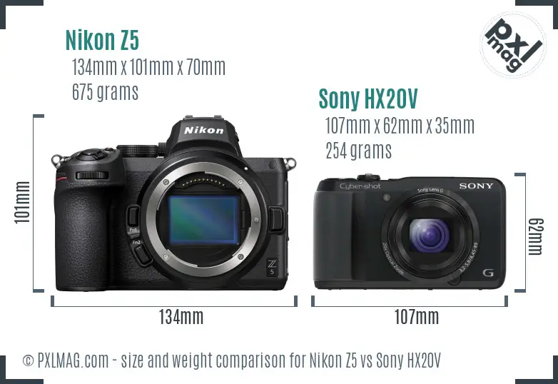 Nikon Z5 vs Sony HX20V size comparison