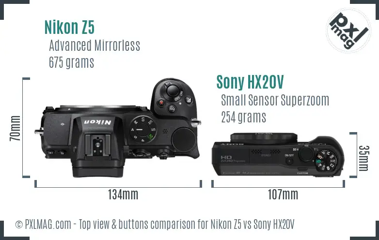 Nikon Z5 vs Sony HX20V top view buttons comparison
