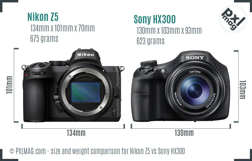Nikon Z5 vs Sony HX300 size comparison