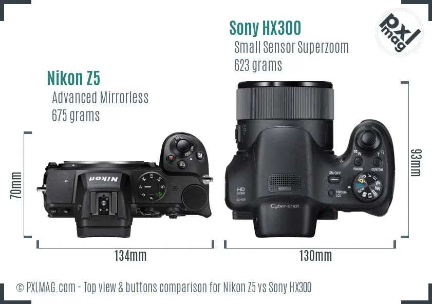 Nikon Z5 vs Sony HX300 top view buttons comparison