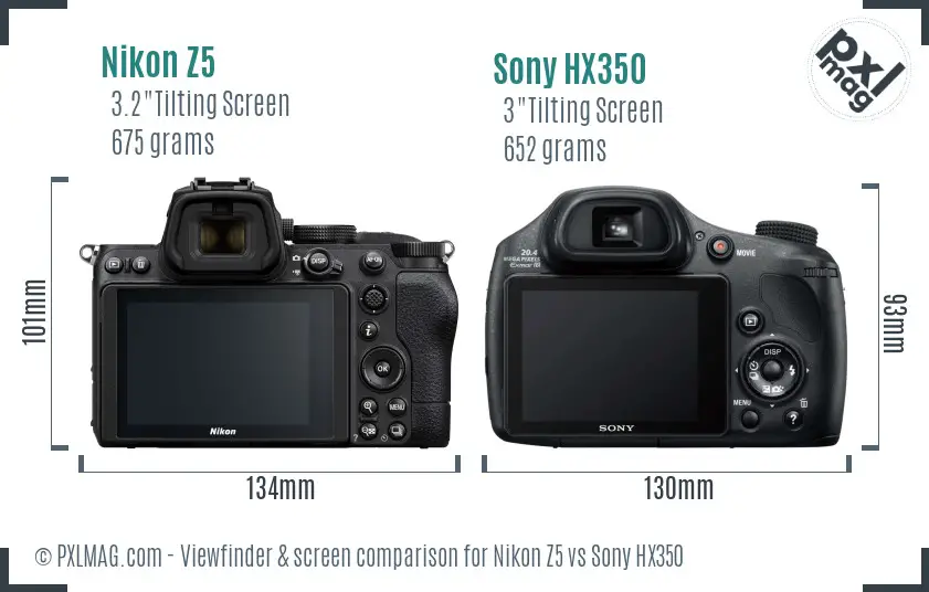 Nikon Z5 vs Sony HX350 Screen and Viewfinder comparison