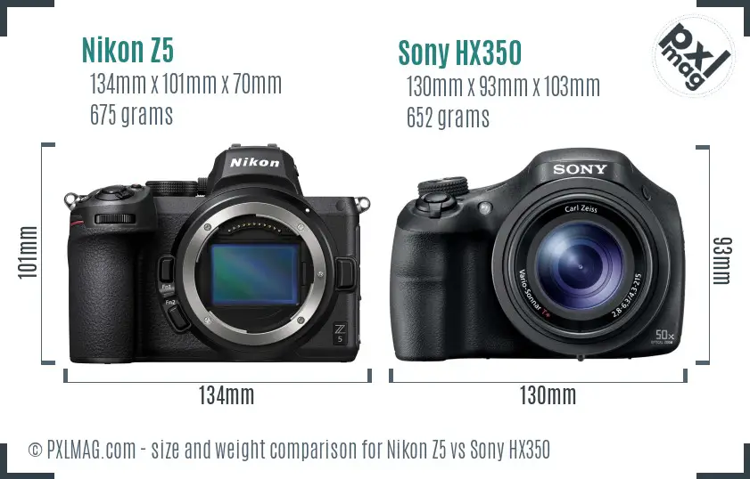 Nikon Z5 vs Sony HX350 size comparison