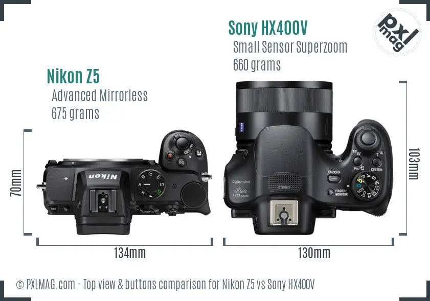 Nikon Z5 vs Sony HX400V top view buttons comparison