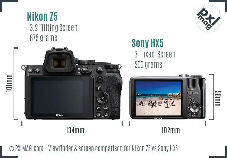 Nikon Z5 vs Sony HX5 Screen and Viewfinder comparison