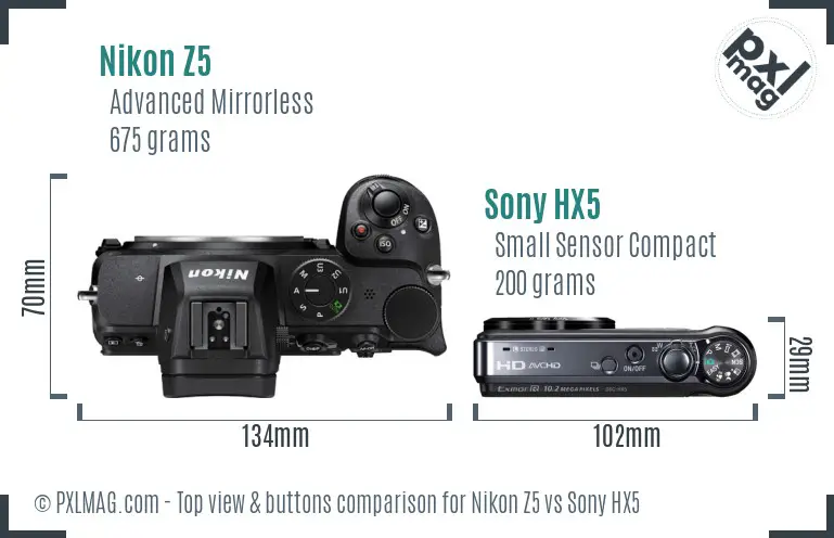 Nikon Z5 vs Sony HX5 top view buttons comparison