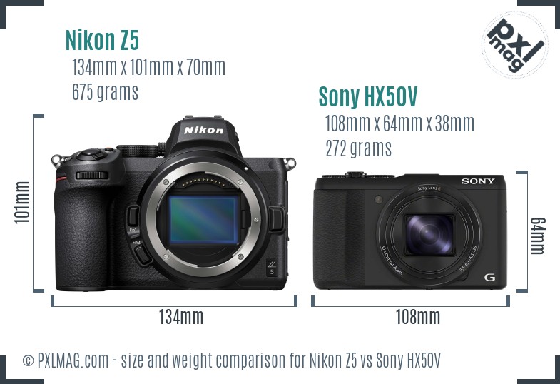 Nikon Z5 vs Sony HX50V size comparison